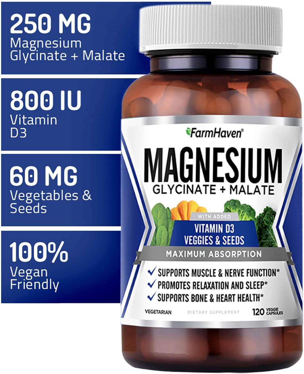 Buy Farmhaven Magnesium Glycinate Malate Complex W Vitamin D3 100 Chelated For Max Absorption Vegan Sleep Leg Cramps Relief Anti Stress Muscle Cramps 120 Capsules 60 Days Online In Italy B0855jg69w