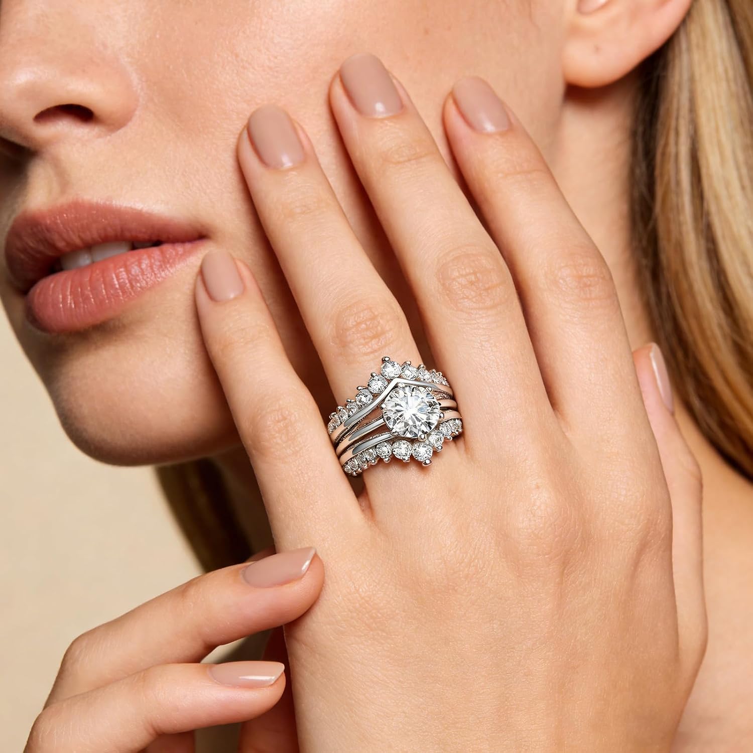 Wuziwen Moissanite Wedding Ring Set for Women Vintage Ring Enhancer for Engagement Rings D Color VVS1 White Gold Plated Silver Size 5-10