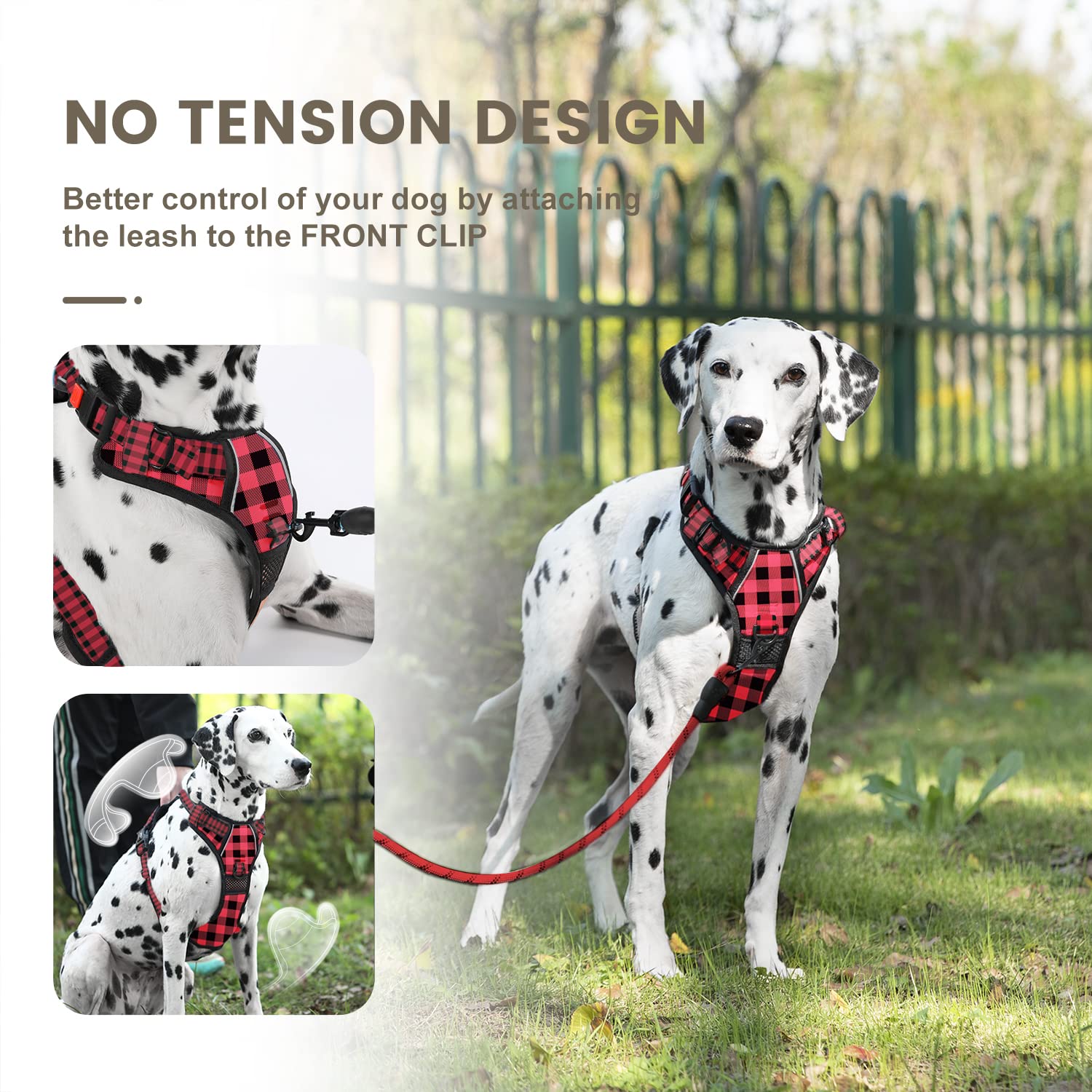 FURRYFECTION No-Pull Dog Harness Medium Dogs, Red plaid - Image 3