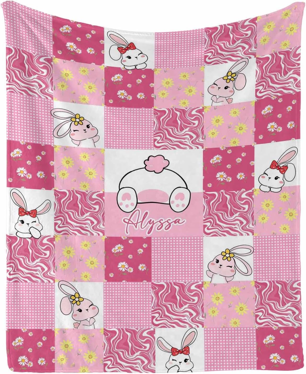 Personalized Rabbit Blankets Newborn, Super Soft Comfy Pink Rabbit Blankets, for Toddler Baby Nursery Bed Blankets Stroller Crib Shower Gifts 60x80 Inches