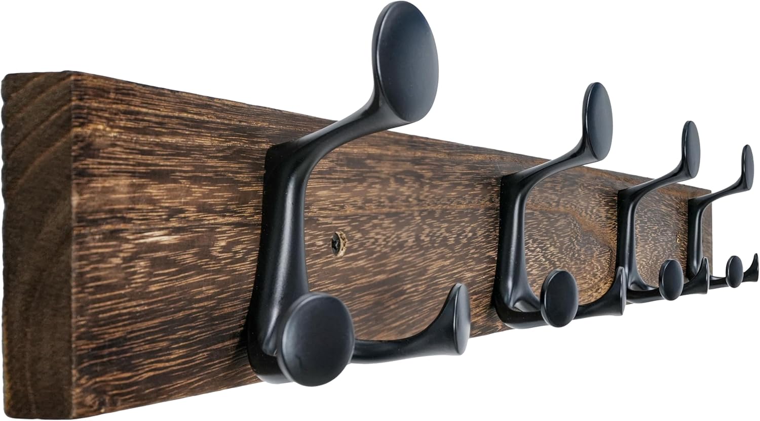 WEBI Coat Rack Wall Mount,24" Solid Wood Coat Hooks Wall Mounted Coat Hanger,16" Hole to Hole,Heavy Duty Hook Rack Rail,4 Triple Hooks for Hanging Coats,Jacket,Clothes,Hat,Backpack,Weathered Brown