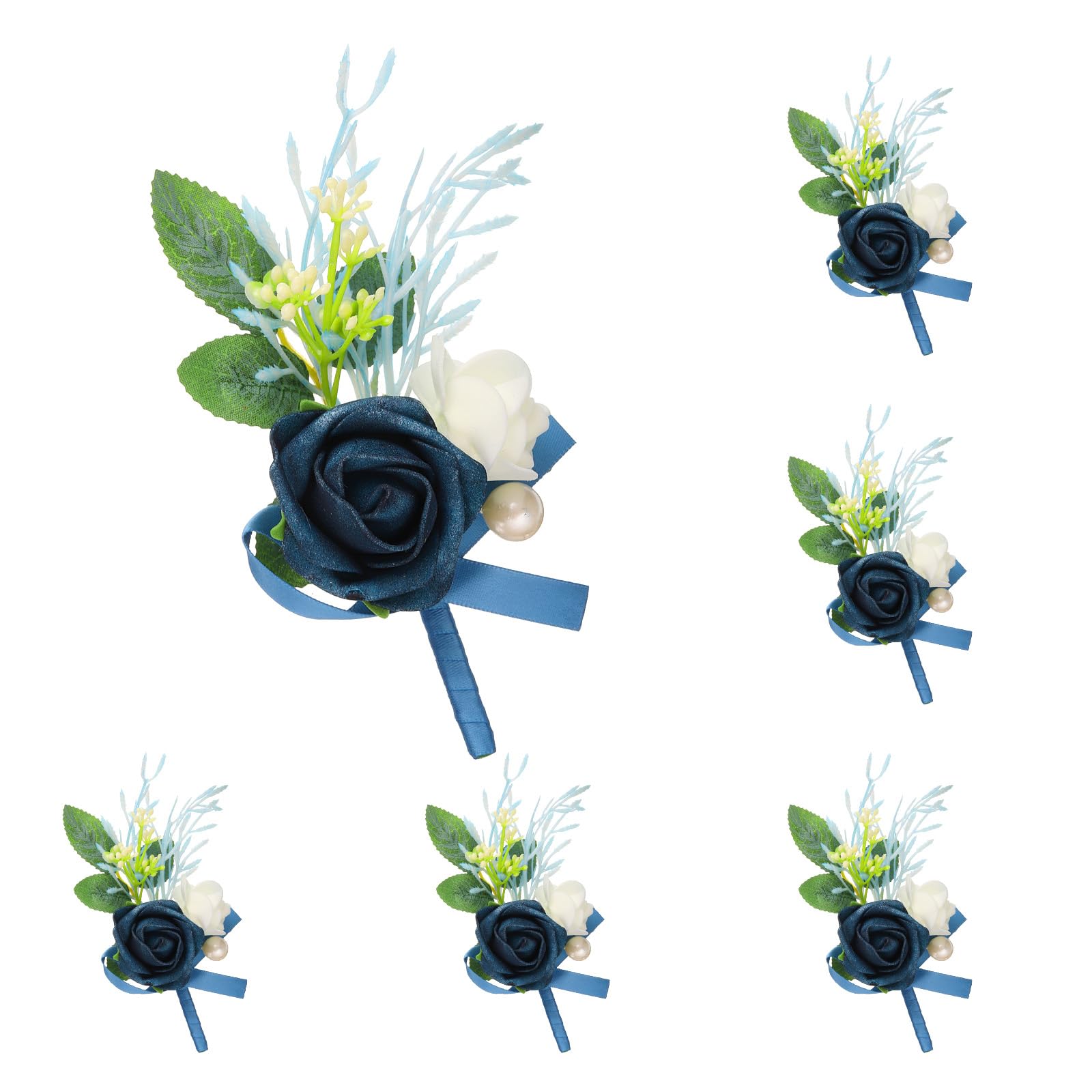 sourcing mapsourcing map 6pcs Navy Blue Boutonnieres for Men, Artificial Flower Buttonholes Pocket Corsage with Boutonnieres Pins for Wedding Bride Groom Ceremony Anniversary Formal Party