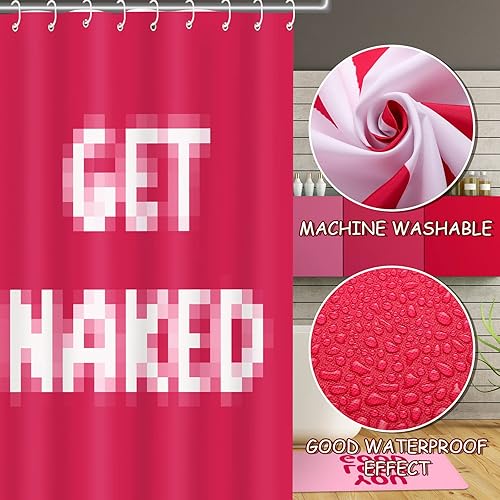 Miniatura 4 de Juego de 4 cortinas de ducha con alfombras, juego de baño rosa con cortina de ducha y alfombras, tapete de baño antideslizante en forma de U, tapete