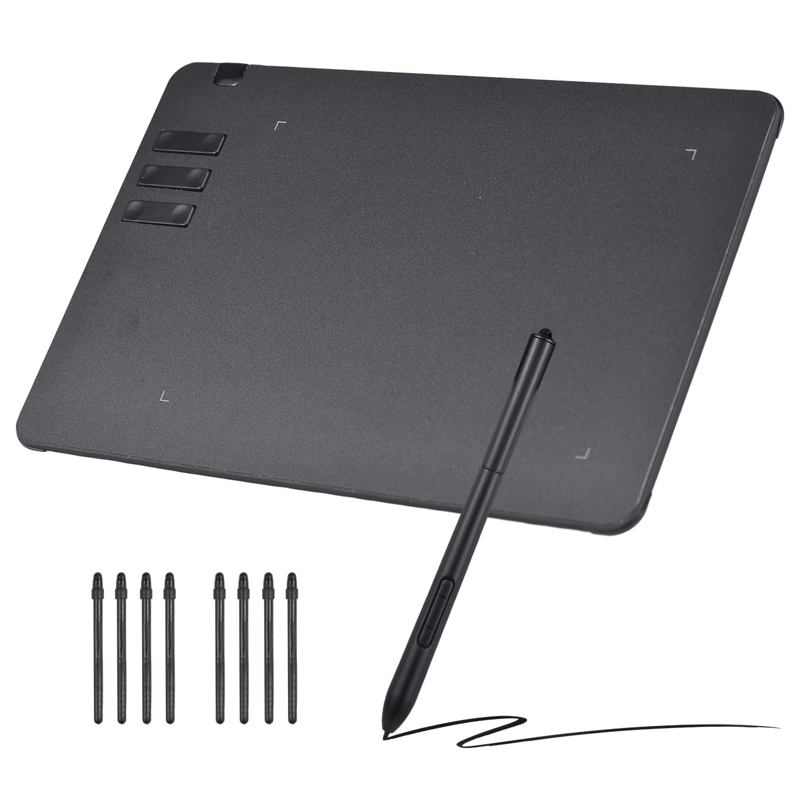 Fabater Tablet Graficzny do Rysowania Cyfrowy Tablet Piórkowy 9,8 X 6,1 Cala z 16384 Poziomami Nacisku, Rysikiem Niewymagającym Baterii, 8 Wymiennymi Końcówkami, 10 Klawiszami Skrótów, Ultracienkim