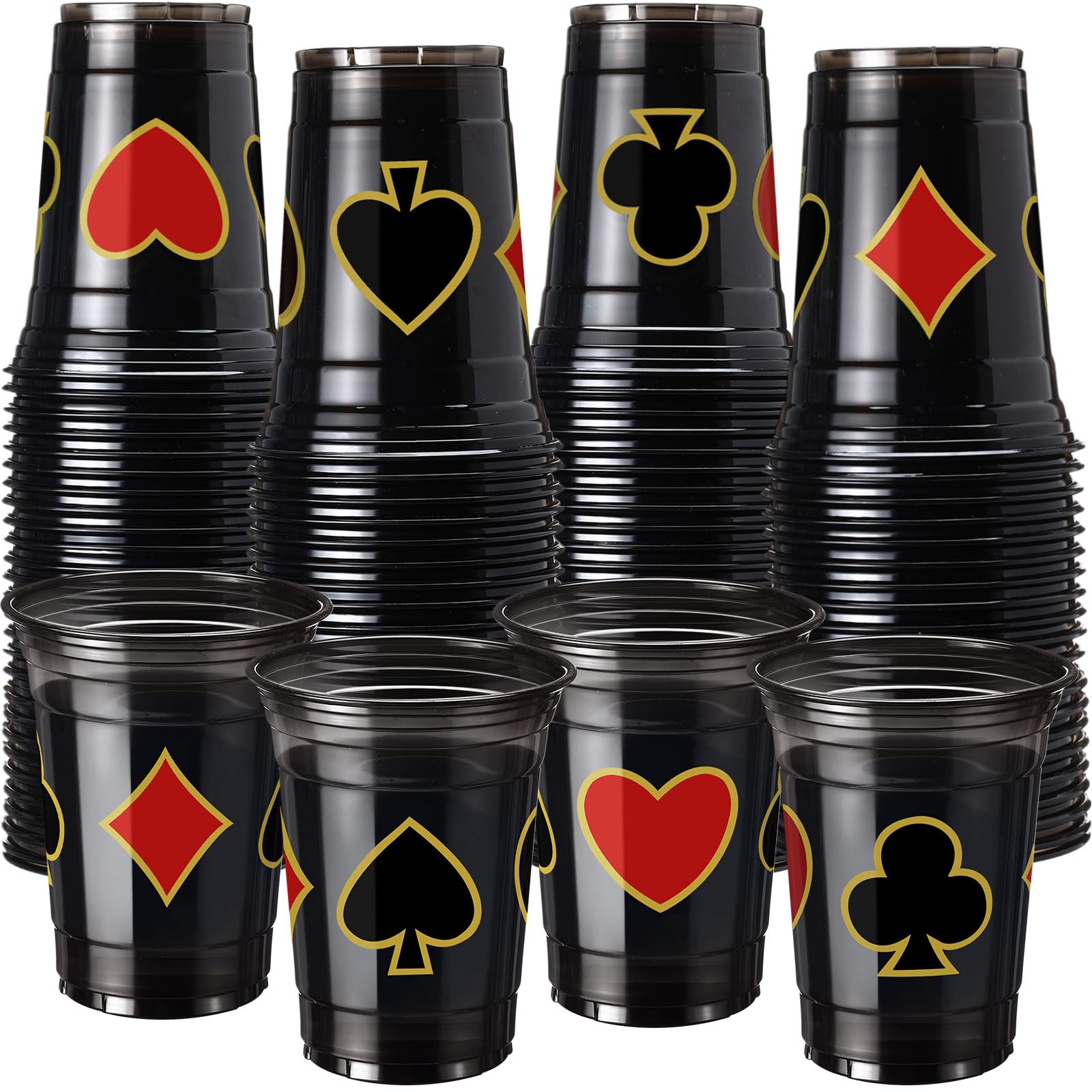 Photo 1 of Funnymoom 60 Pcs Casino Party Cups 16 oz Casino Poker Disposable Plastic Cups Clear Game Night Themed Party Cup Poker Las Vegas Cup for Birthday Wedding Party Decorations
