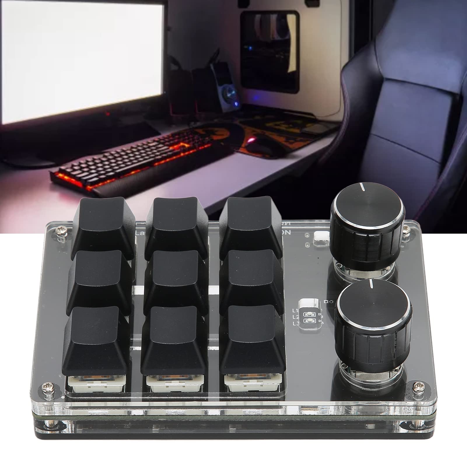 Mechanisches 9 Tasten Makro Pad mit Doppelknöpfen, USB Bluetooth Dual Modus | Programmierbare Gaming Tastatur für OSU DIY Custom Keyboard mit Acrylgehäuse 200mAh