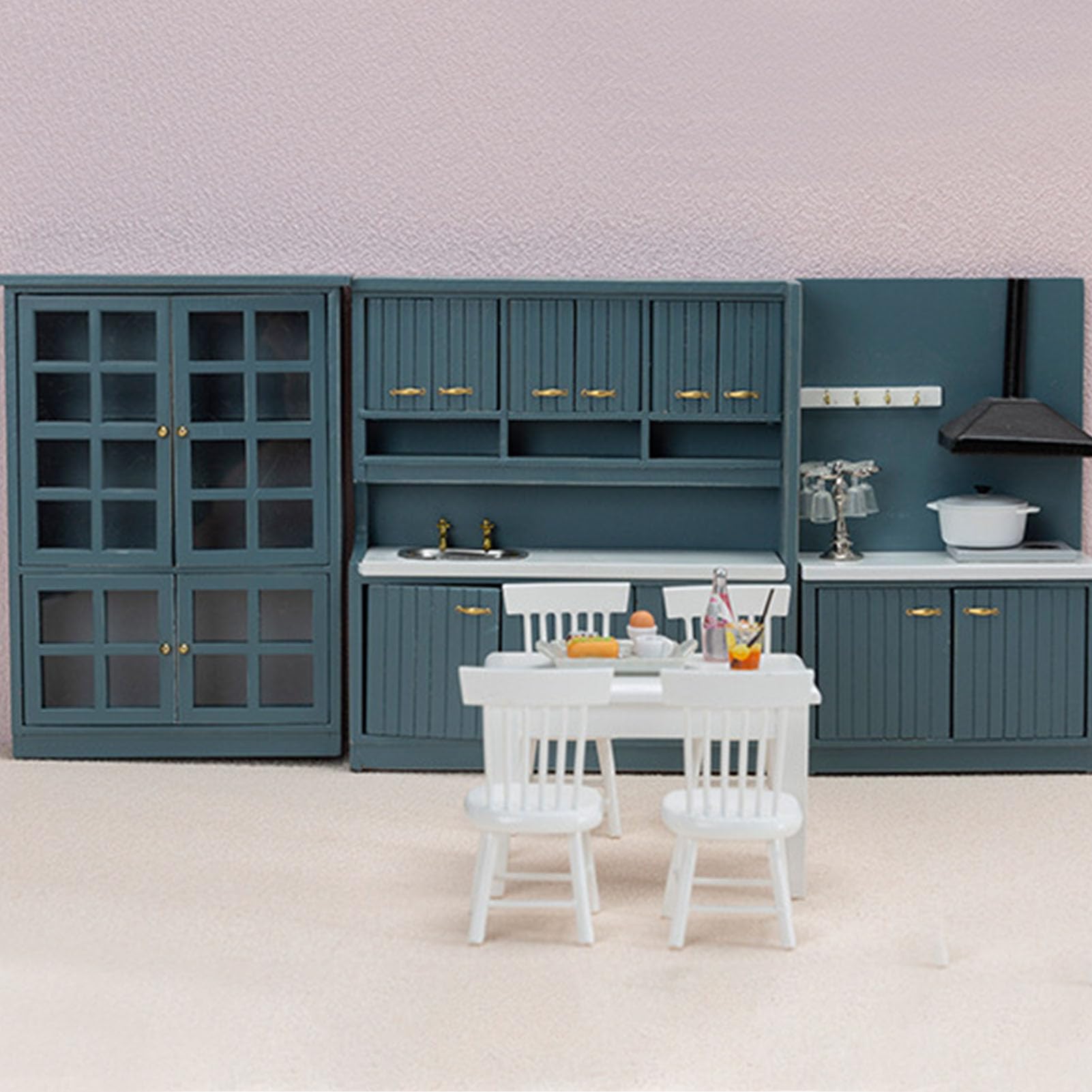Set di Armadietti da Cucina in Miniatura da 6,5 ​​pollici, Scala | Porte Funzionali Aperte per Riporre gli Oggetti Design Modulare in Robusto Legno di Betulla per un Posizionamento Flessibile