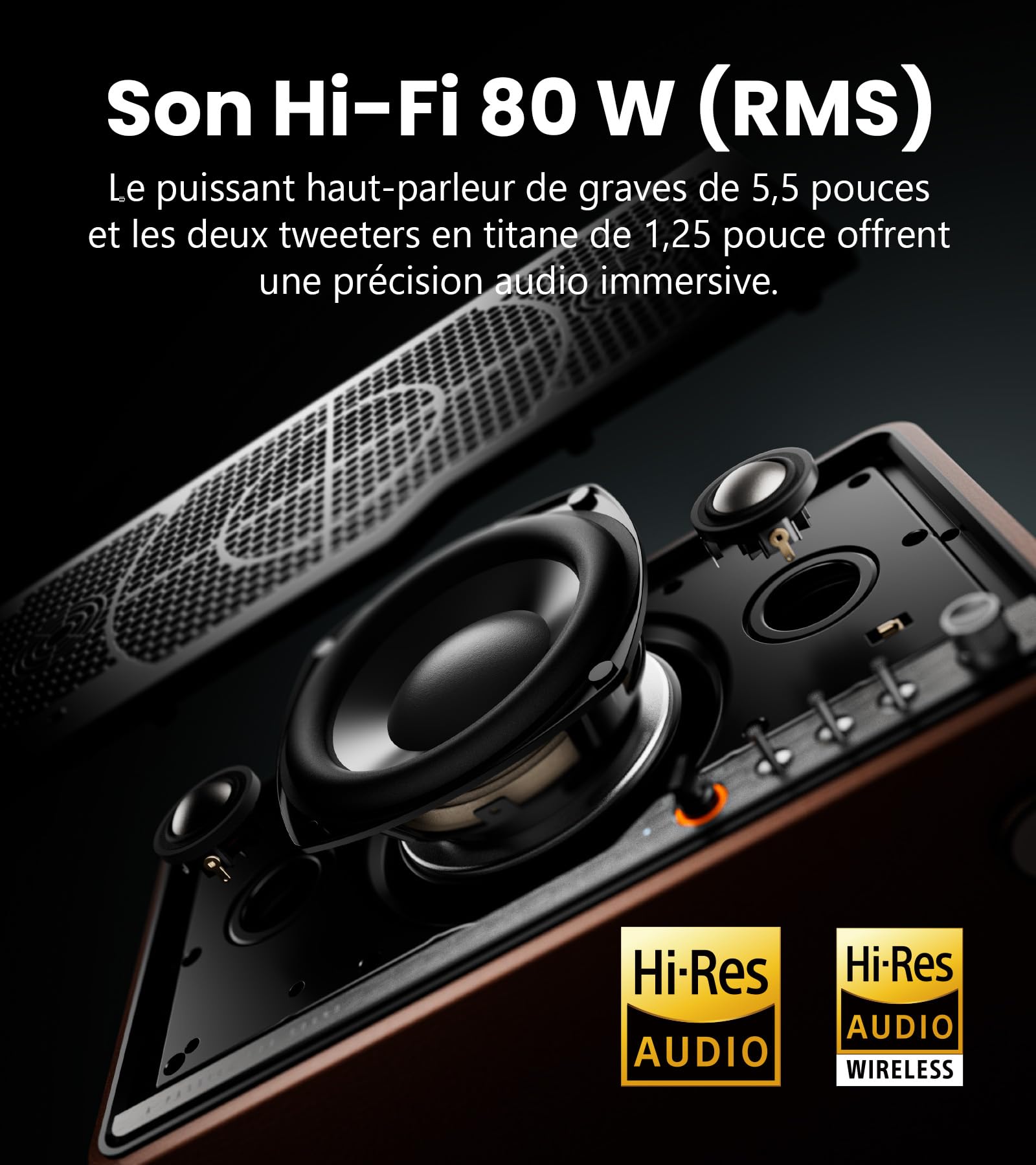 Edifier S300 Enceinte Rétro Hi-Res Bluetooth，80W RWS，Marron