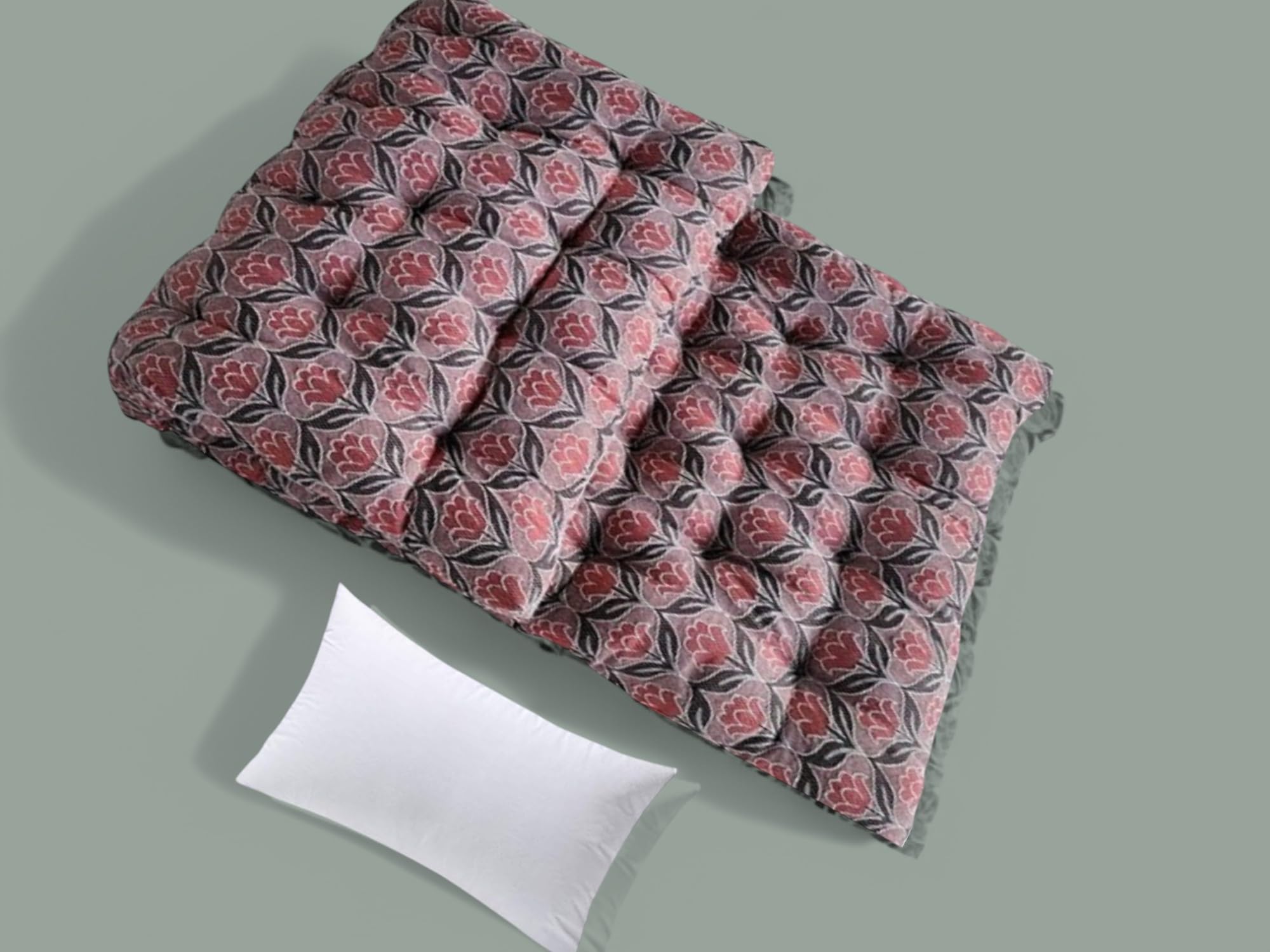 Adim's Cotton Filled Double Bed Quilt Mattress with 1 Pillow | Soft & Reversible, Foldable Firm Bed Mattress | Tufted Soft Rui Gadda for Bedroom, Living Room (Maroon Embroidery, Star, 4 x 6ft)