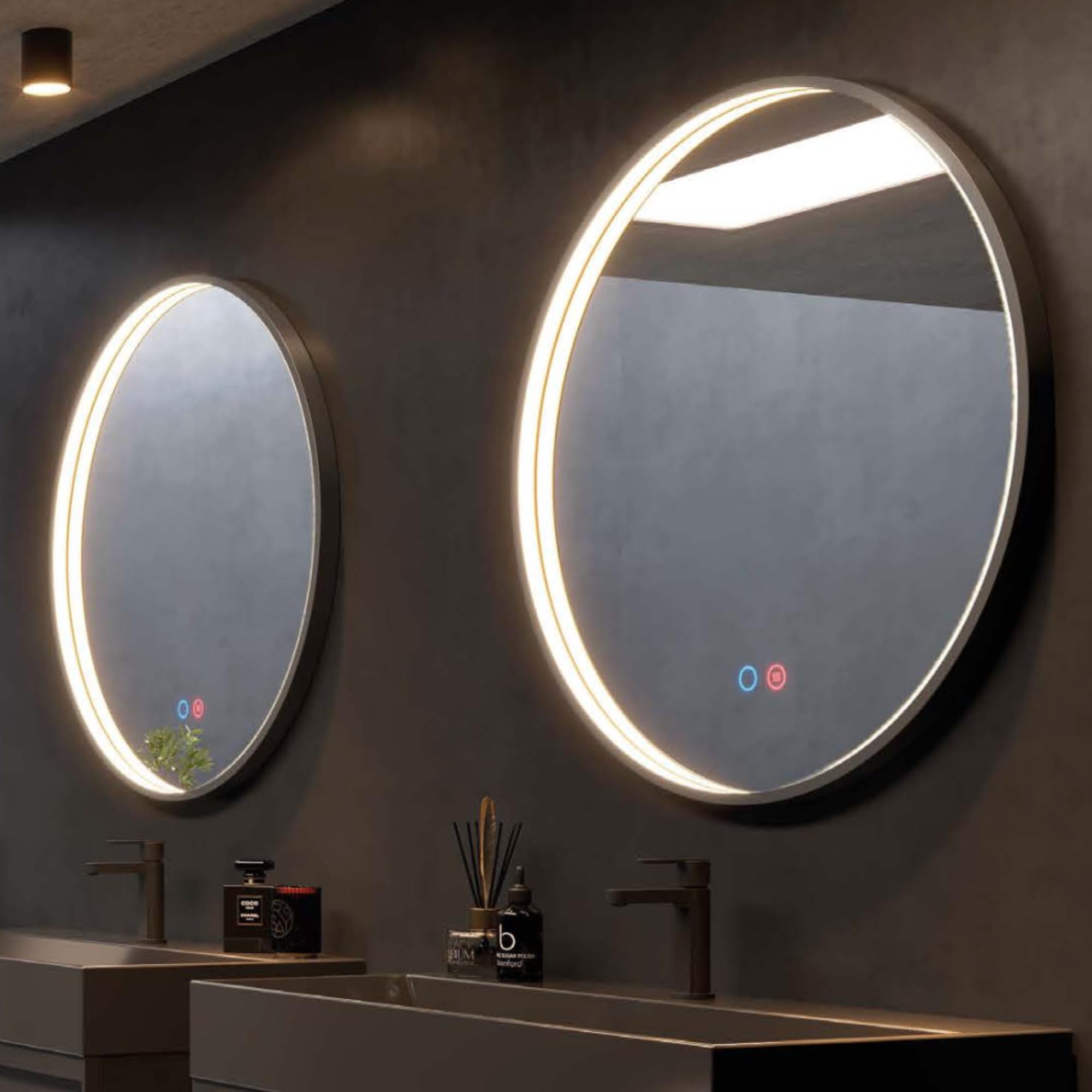 LEDIMEX - Espejo Redondo Baño con Luz LED 100cm, Sensor Antivaho y Marco Negro Mate | Espejo Inteligente Pared con Luz Perimetral Tri-LED (Cálida, Neutra y Fría) y Sensor ON/OFF | Serie Nepal