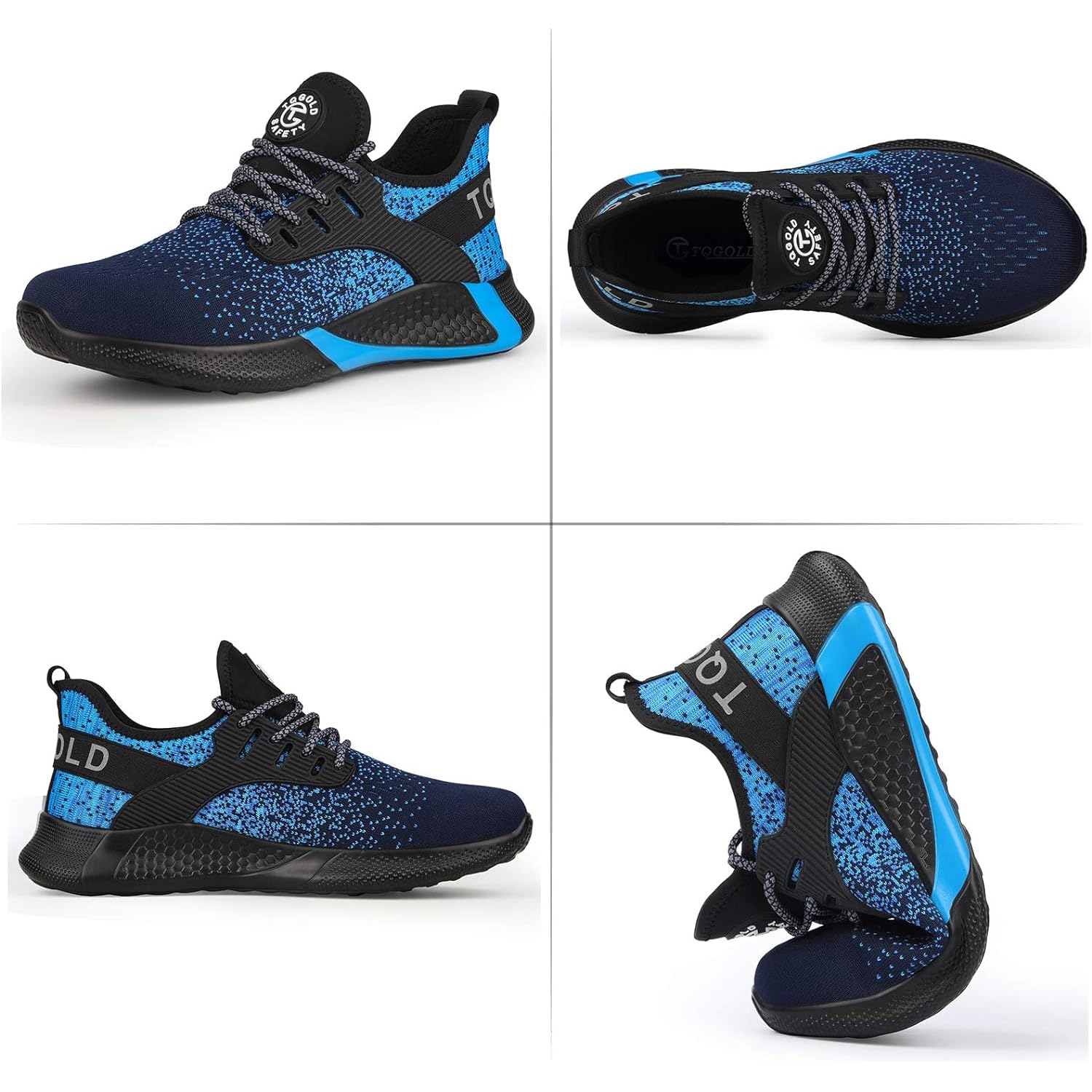 AONETIGER Buty ochronne dla mężczyzn i kobiet, lekkie buty robocze, stalowy nosek, sportowe, oddychające, antypoślizgowe, 8195 niebieski, 42 EU