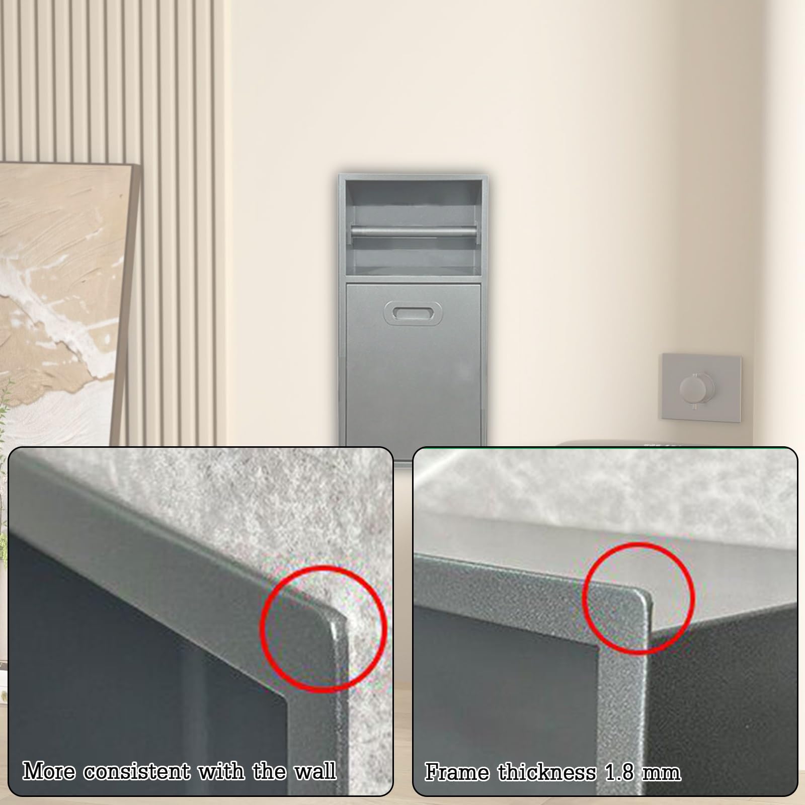 Niche Empotrable Portarrollos Papel Higienico Acero INOX 304 Borde Fino 1mm Resistente al Óxido y Arañazos Accesorios de Baño Moderno Ahorro de Espacio, Plata(Nero,12"/300mm)