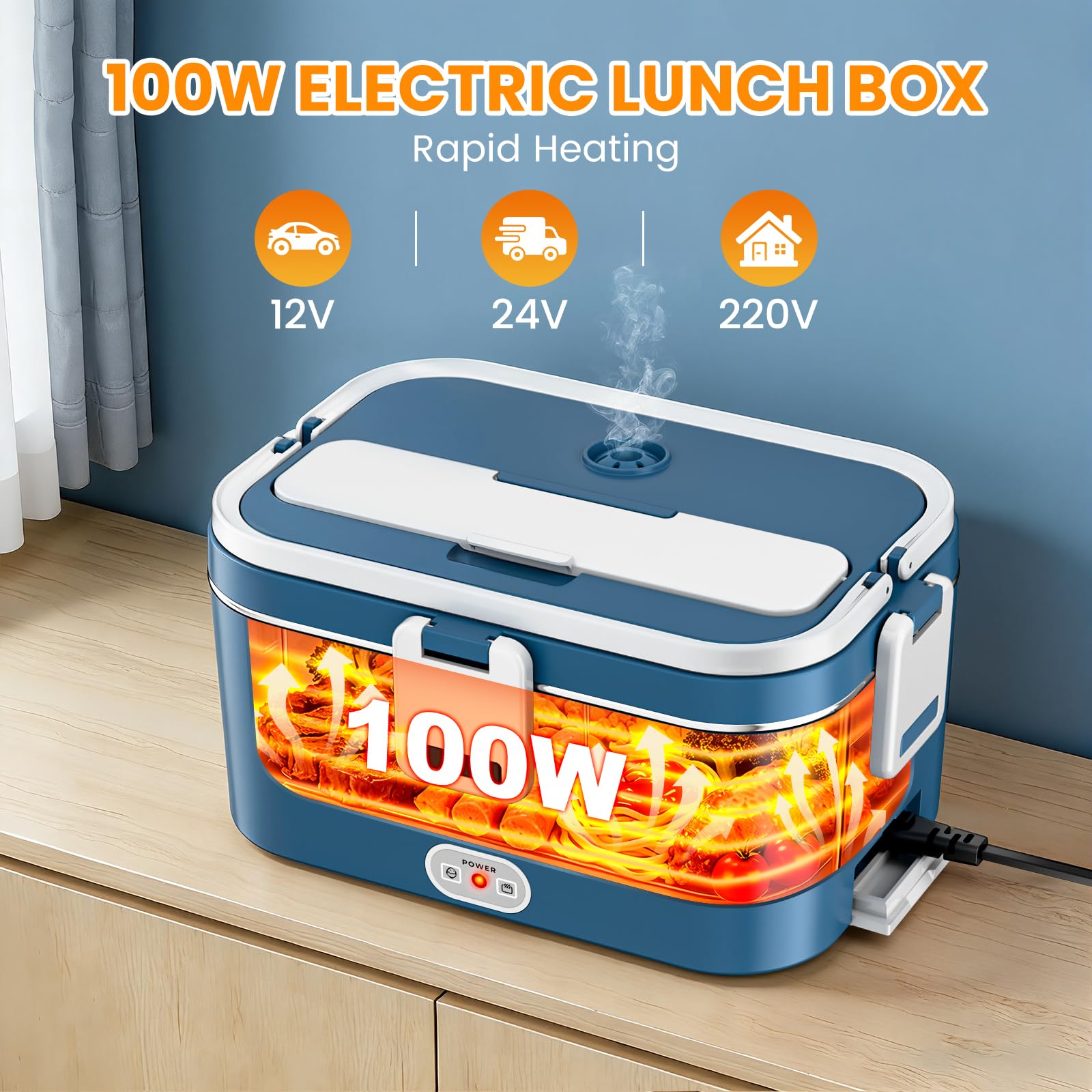 AOKBON 100W Fiambrera Electrica Trabajo 1.8L 12V/24V/220V Taper Electrico Portatil para comida con Bolsa Térmica y Cubiertos-Acero Inoxidable para Coche Camión y Trabajo 12 — view 2