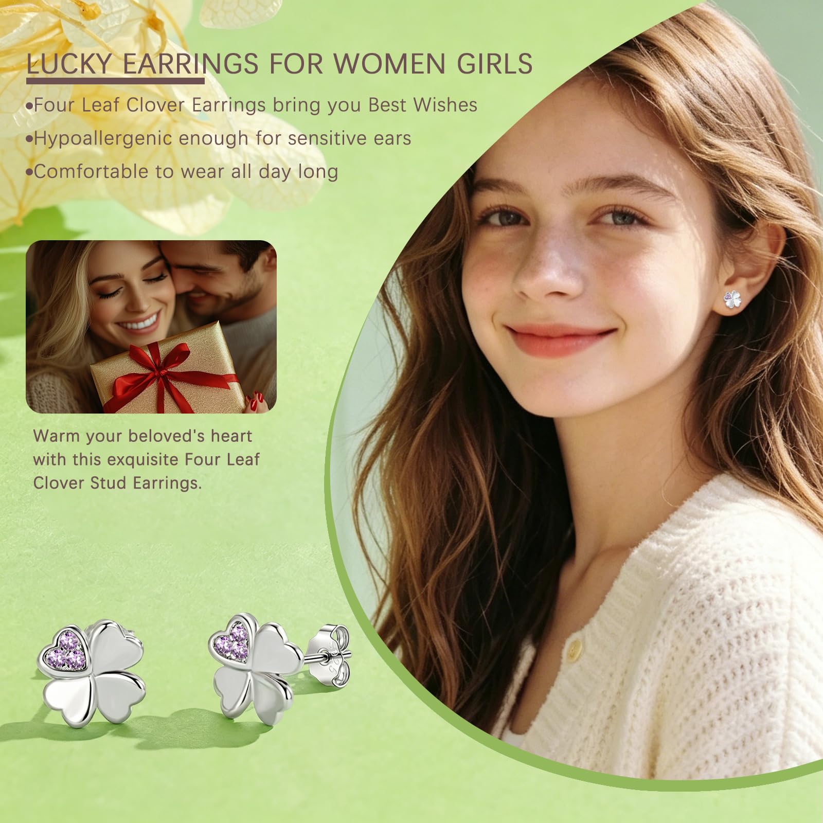 Ohrstecker Silber 925, Hypoallergen 925 Sterling Silber Kleeblatt Ohrringe Stecker für Mädchen Damen Kinder, 8mm Kleine Süße Kleeblatt Ohrstecker, Ohrschmuck Kommt in Schmuck Geschenk Box