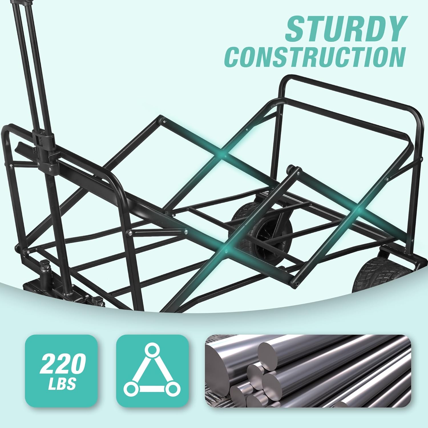 Collapsible Beach Wagon with All-Terrain Big Wheels,Folding Wagon Carts Heavy Duty with Adjustable Handle for Outdoor,Garden,Sports and Grocery, 220lbs Capacity, Black Collapsible Beach Wagon with All-Terrain Big Wheels,Folding Wagon Carts Heavy Duty with Adjustable Handle for Outdoor,Garden,Sports and Grocery, 220lbs Capacity, Black