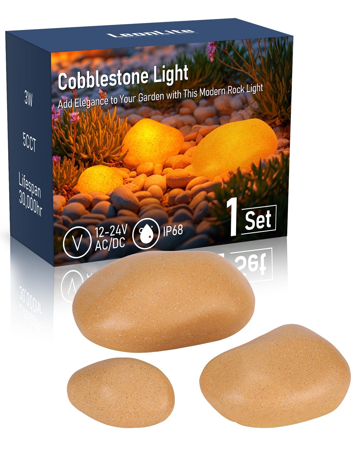 LEONLITE Low Voltage Pebble Shape Lights Outdoor, 5CCT Cobblestone