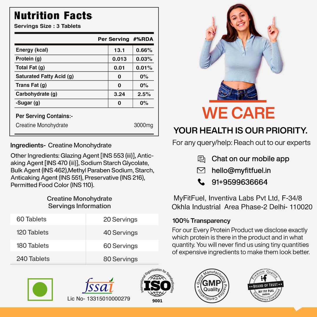 MyFitFuel Creatine Monohydrate 200 mesh (3000 mg) 120 Tablets - Image 5 thumbnail