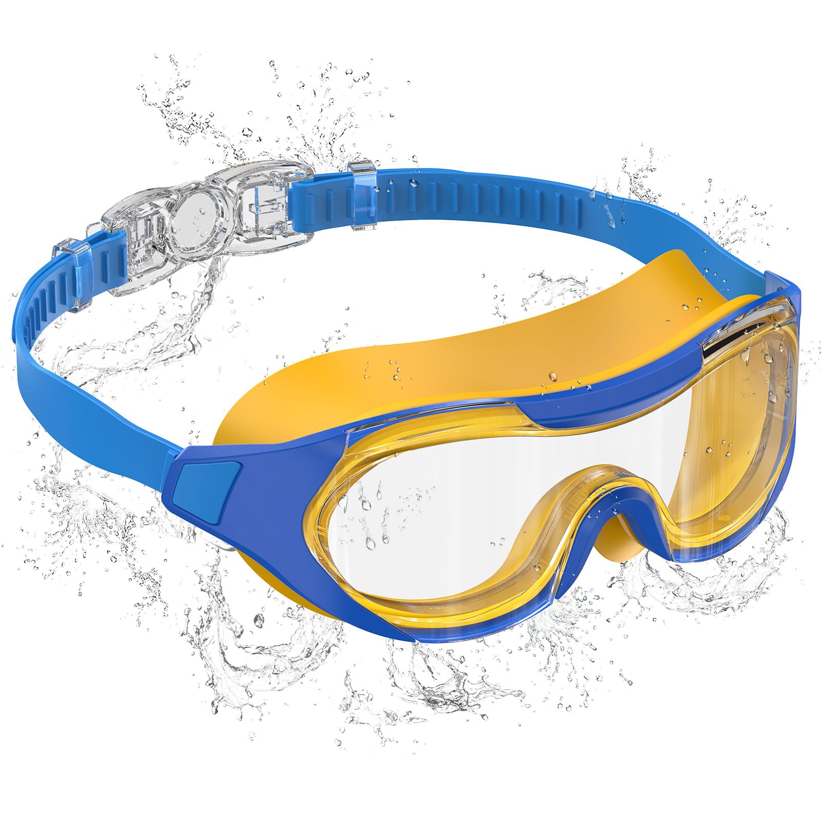 Occhialini Nuoto Bambini, Antiappannamento & UV, Ampià Visuale, Regolazione Rapida, Sigillo in Silicone, Occhialini Piscina Unisex 3-14 Anni