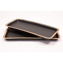 16" Decorative Rectangular Tray/Saucer 2 Pack Fancy Trim Rustic/French Country Look, Planter Base for Indoor/Outdoor Decor Use. Long Lasting, Reusable Light Weight 16 inches, Gold