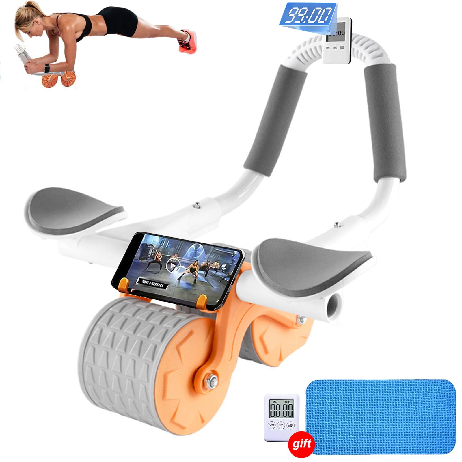 VUCATIN Automatic Abs Roller Wheel with Elbow Support, Rebound Abdominal Wheel Roller, Ab rollers Wheel Exercise Equipment with Knee Pad and Timer for Men Women