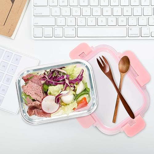 Miniatura 10 de Recipientes de vidrio para almacenamiento de alimentos con tapas herméticas, paquete de 9 recipientes rectangulares de vidrio para preparación de