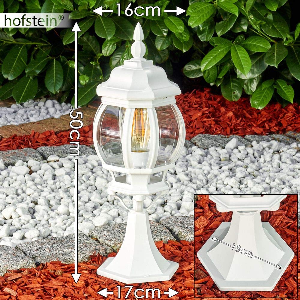 Lampa zewnętrzna Lentua, podstawa w stylu antycznym, odlew aluminiowy w kolorze białym z tarczami z tworzywa sztucznego, oświetlenie ścieżki 50cm, E27, IP44, bez żarówek