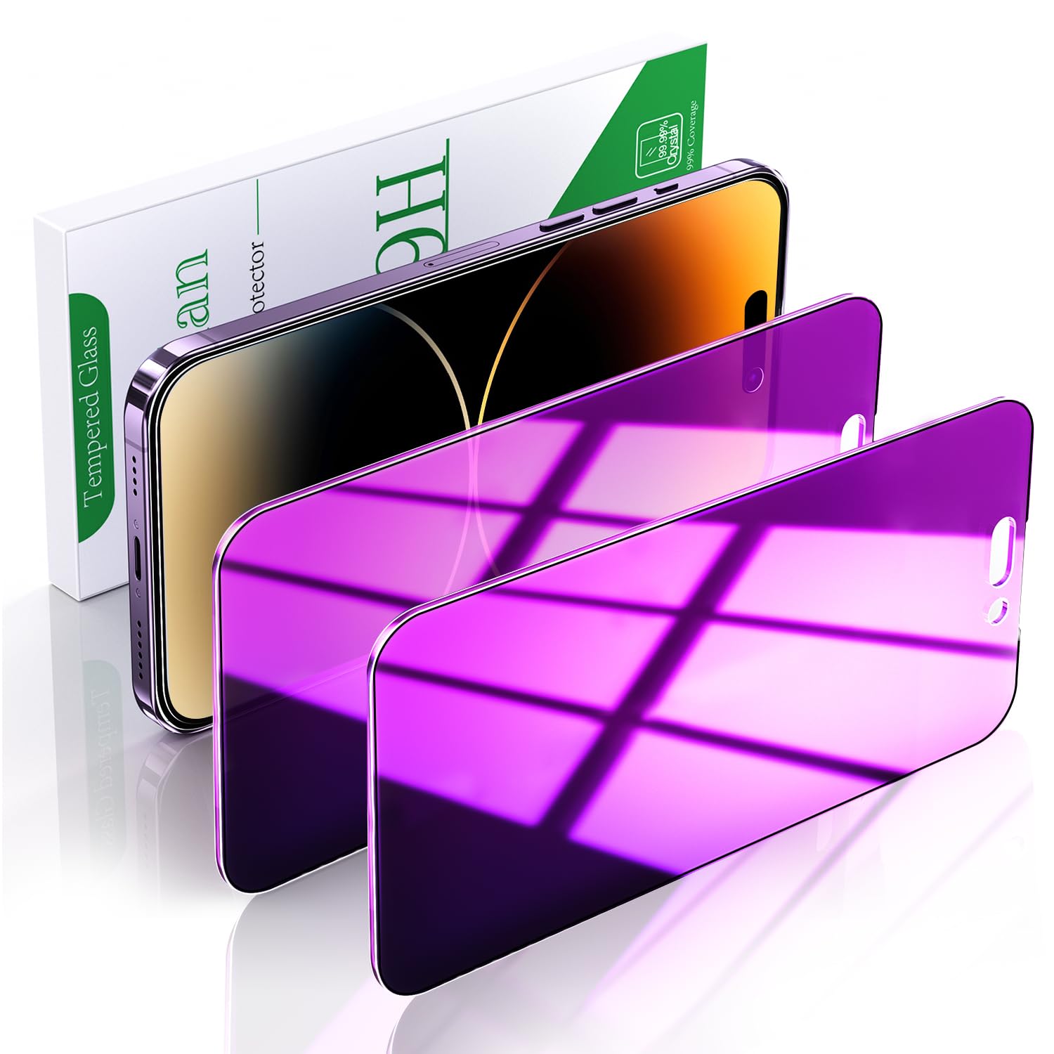 Pokolan 2 Pack Privacy Screen Protector For IPhone 14 Pro, Purple Anti Spy Tempered Glass, 9H Hardness, Case Friendly, Anti Scratch, No Bubbles