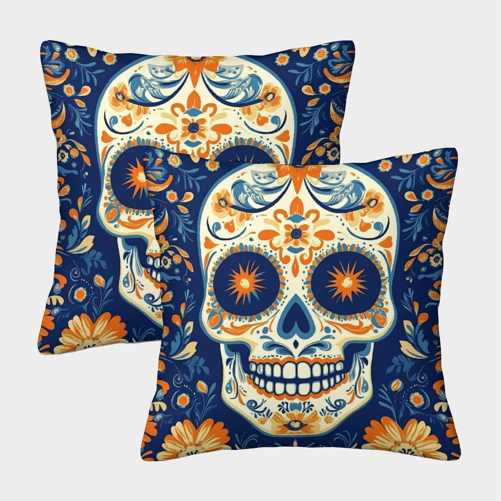 kaiyun 2 Pack Digital Printing 3D Cartoon Pattern,Sugar Skull Theme Square Cushion Cover 50x50cm Suitable for Outdoor Home Bed Decoration Pattern