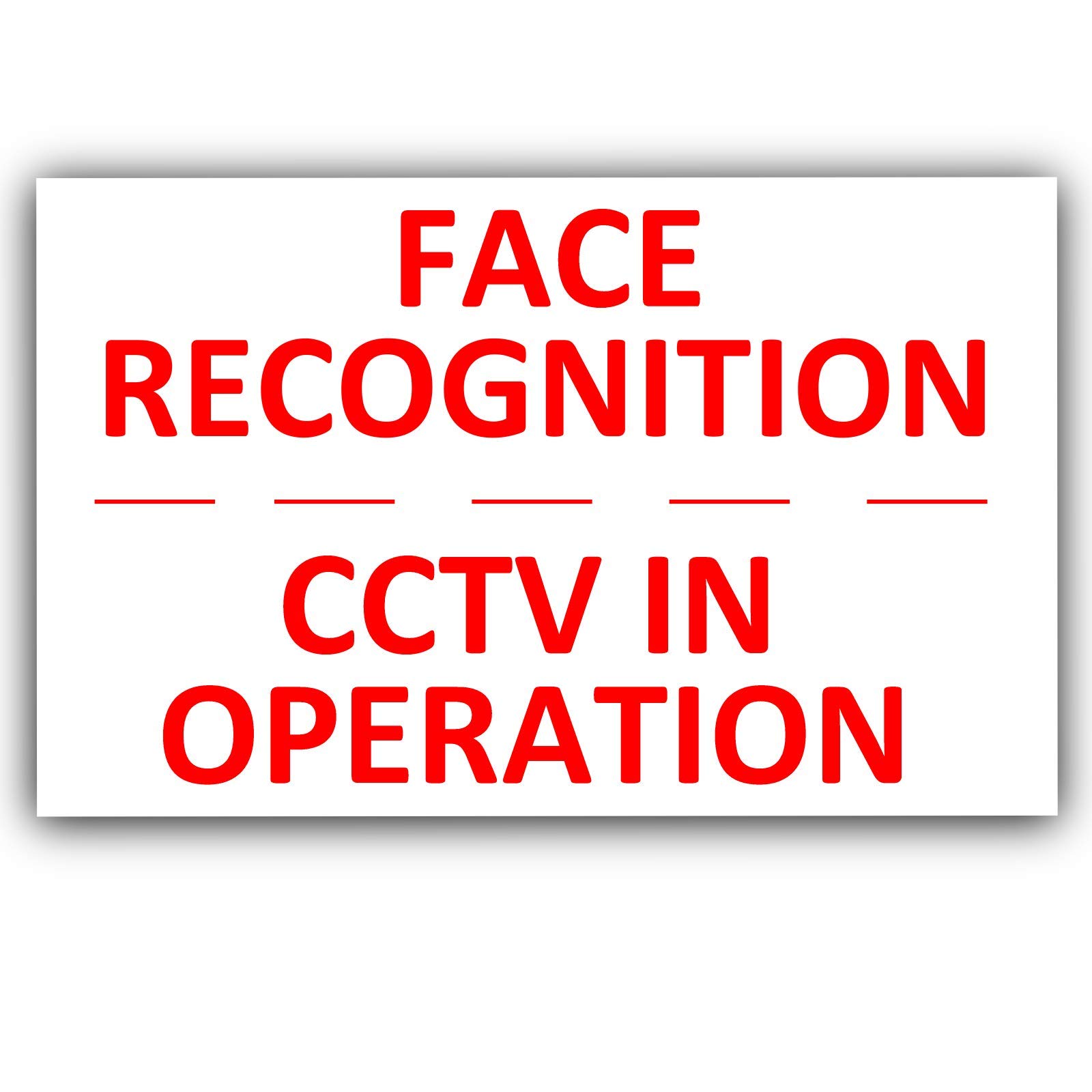 Platinum Place Red Print Onto White Backing 1 X Face Recognition, Cctv In Operation-Red On White-130X87mm-Warning Sticker-House,Flat,Sign,Label,Notice,Security,Protection,Deterrent,Shop