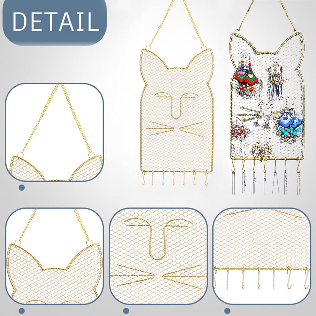 Porte-bijoux Mural Rolin Roly - Organisateur Suspendu Pour Boucles D'oreilles, Colliers Et Bracelets - Design Nuage Ou Chat - En Métal Doré
