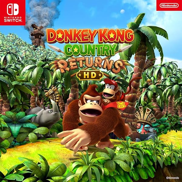 Donkey Kong and Diddy Kong in action, navigating a vibrant jungle level with HD graphical enhancements.