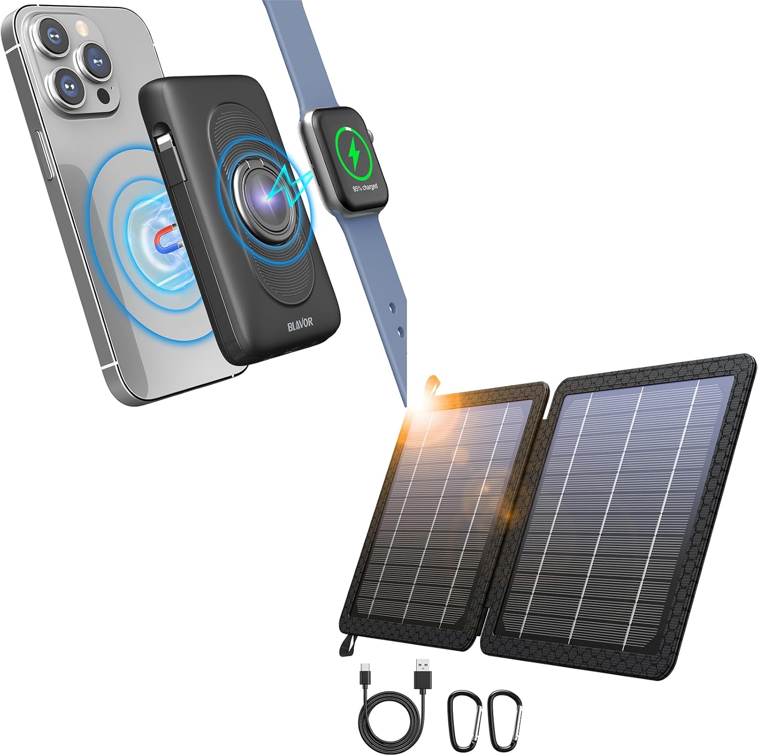 BLAVOR Magnetic Wireless Power Bank Plus 10W Portable Solar Charger