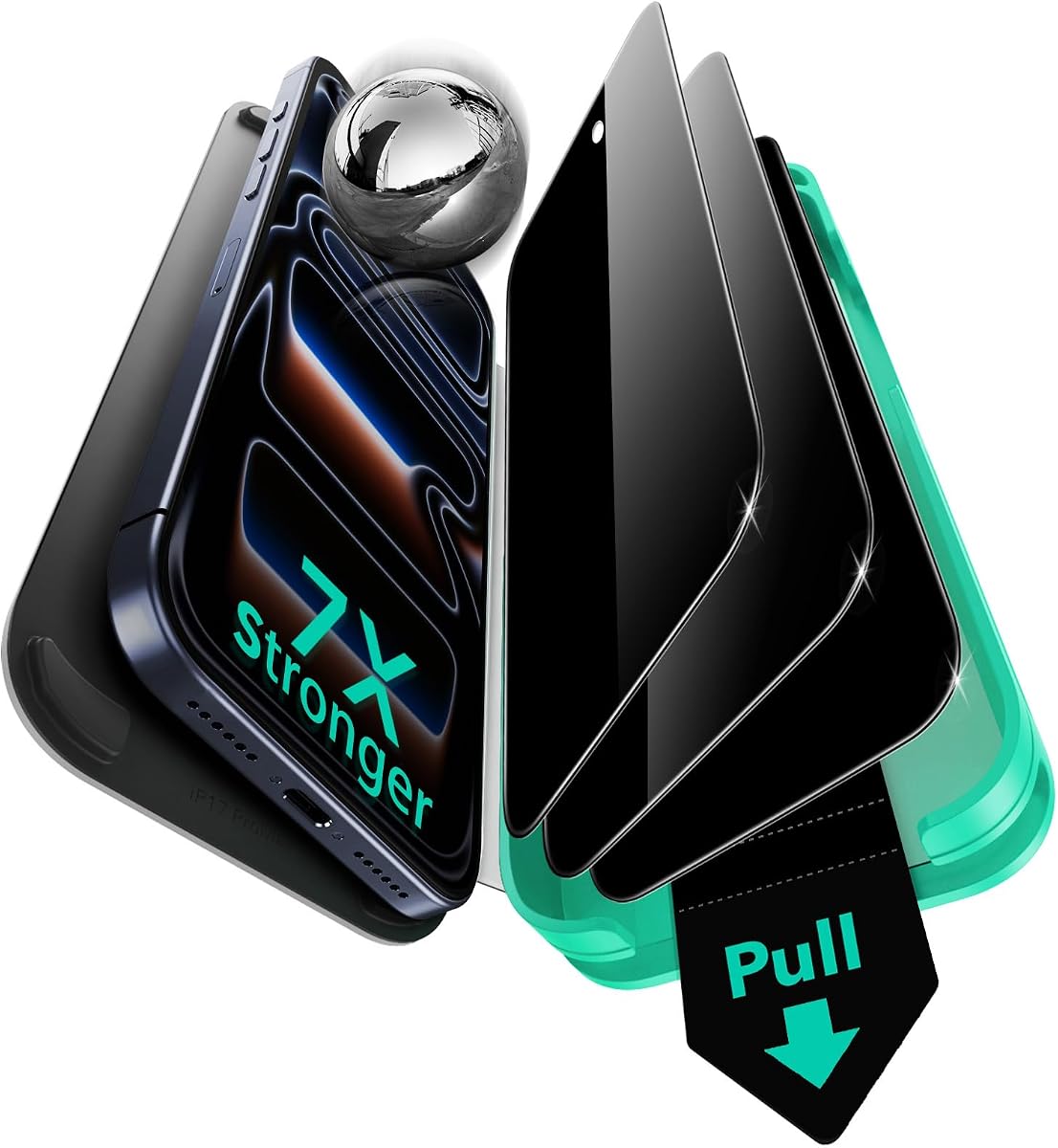 Paquete de 3 protectores de pantalla de privacidad para iPhone 17 Pro Max, Armorite | Absorción de impacto 7X, vidrio templado 9H+, antiespía, fácil instalación con un solo tirón, bandeja UltraFit, protección de cobertura total