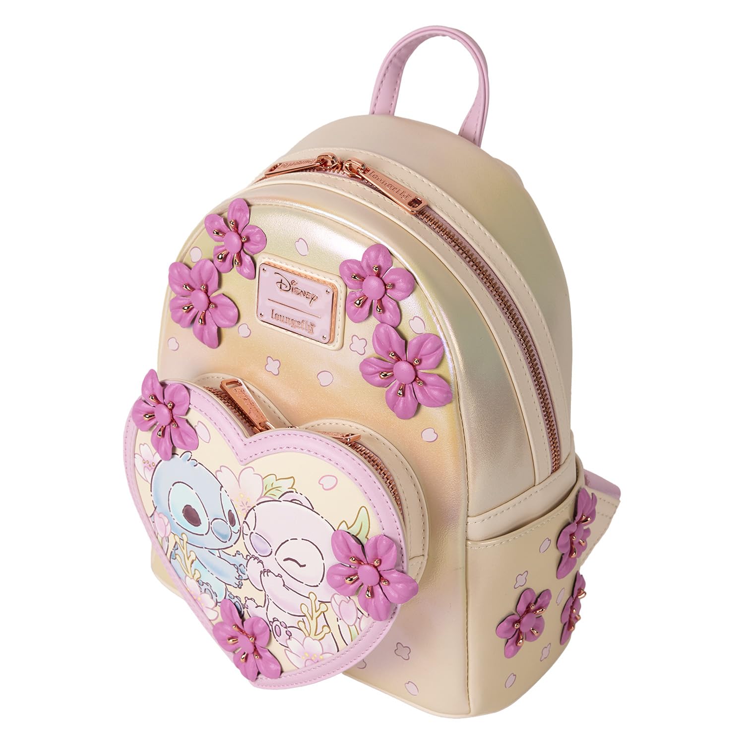 NEW Disney Stitch Small backpack Brown and Pink w/ Floral design Loungefly Disney Stitch Tropical Flowers Mini Backpack | Hot  main image 3