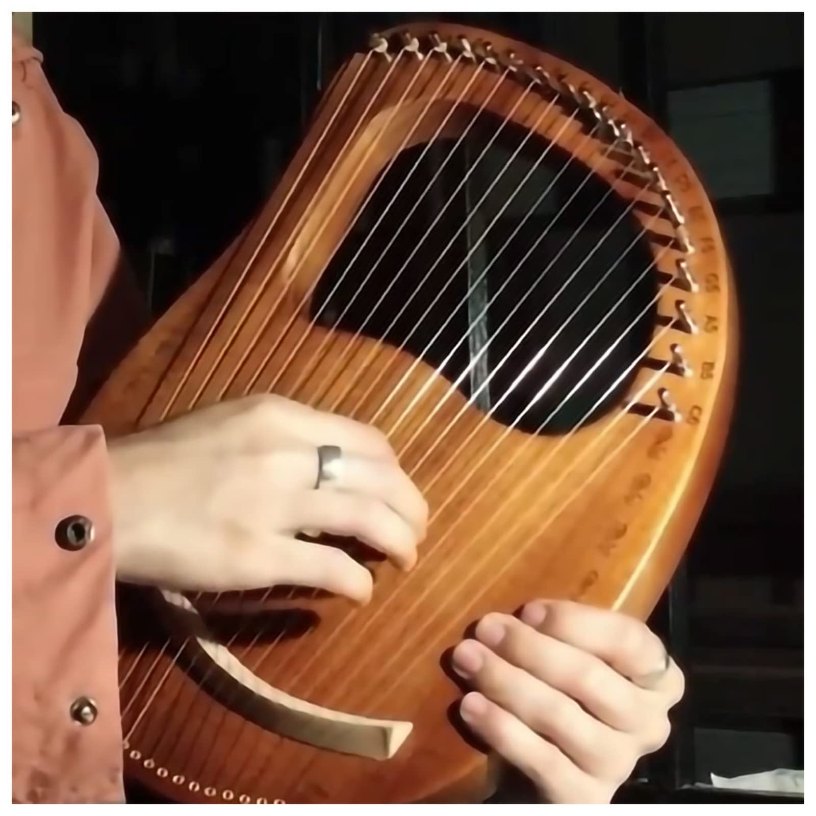 Lira Harfa 19 Strunowa, Mahoń Wzory Harfy Rzeźbione Symbole Instrument Harfowy Prezent Dla Początkujących Dzieci Dorosłych,Harfa