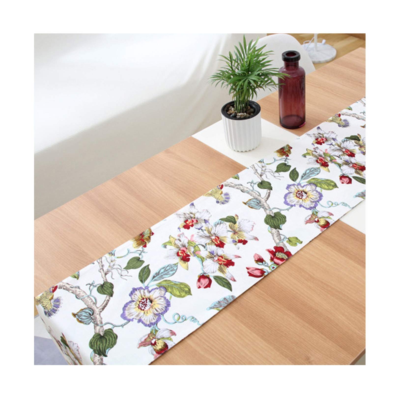 Chemin de table blanc KnSam 30x160 cm de qualité supérieure au motif fleurs luxuriantes