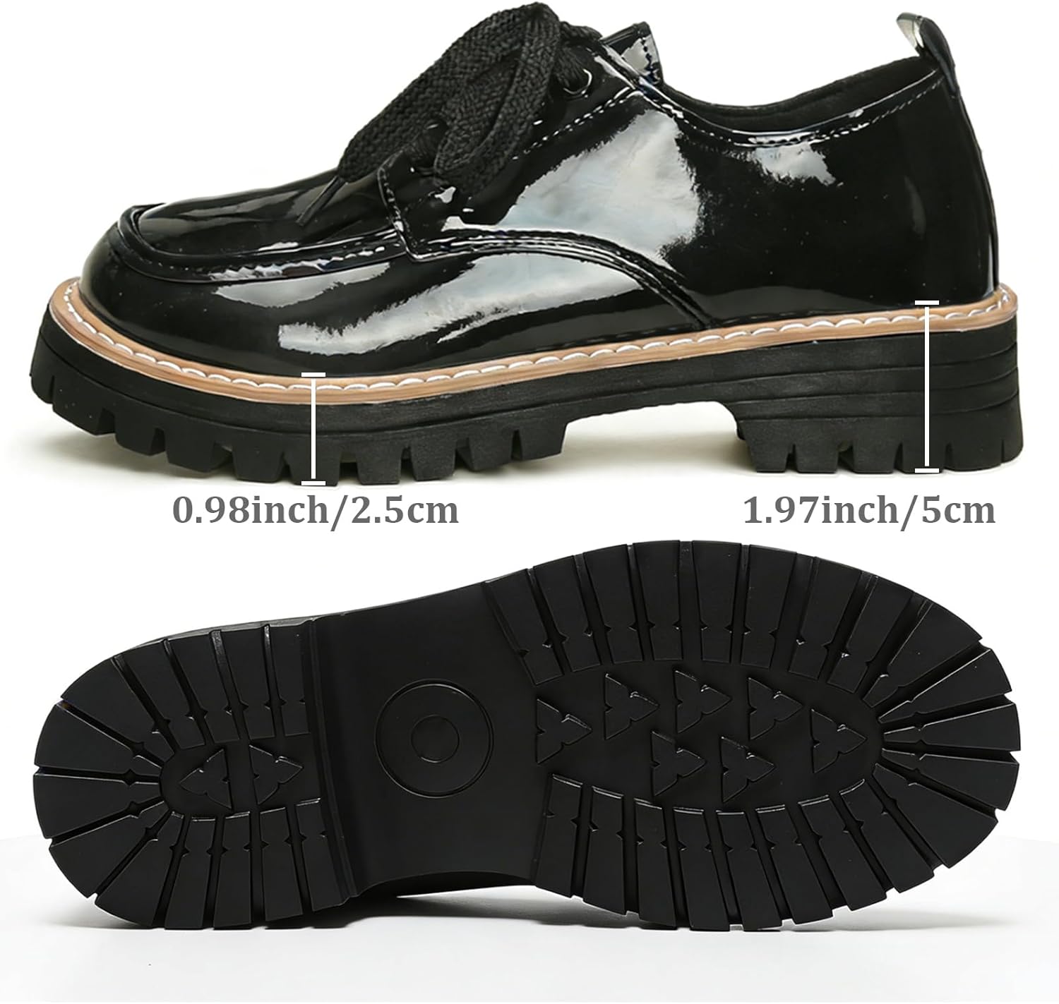 Women's Leather Platform Chunky Heel Oxfords Fashion Round Toe Handmade Lace-Up Loafers Comfort Casual Business Dress Shoes for Office Work Daily - Image 5