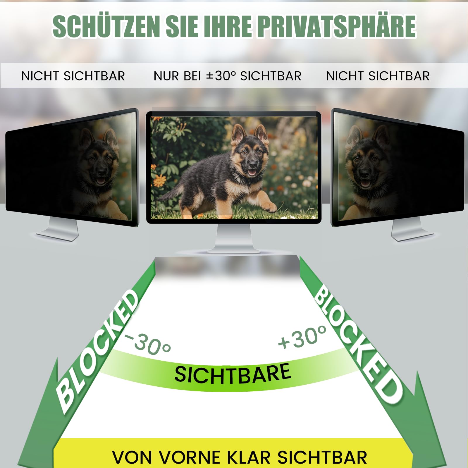 Blickschutzfolie für 27 Zoll 16:9 Monitor, Abnehmbarer Sichtschutzfilter mit Blaulichtfilter, HD Privacy Screen mit Anti-Glare & Blendschutz,Breite x Höhe: 598 mm x 337 mm