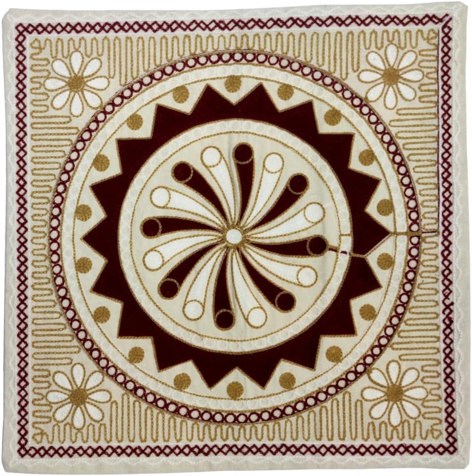 Purpledip Cotton Throw Pillow Cushion Covers 'Radial Orange': Ethnic Design Embroidery, Set of 2, 16 Inches (12445C)