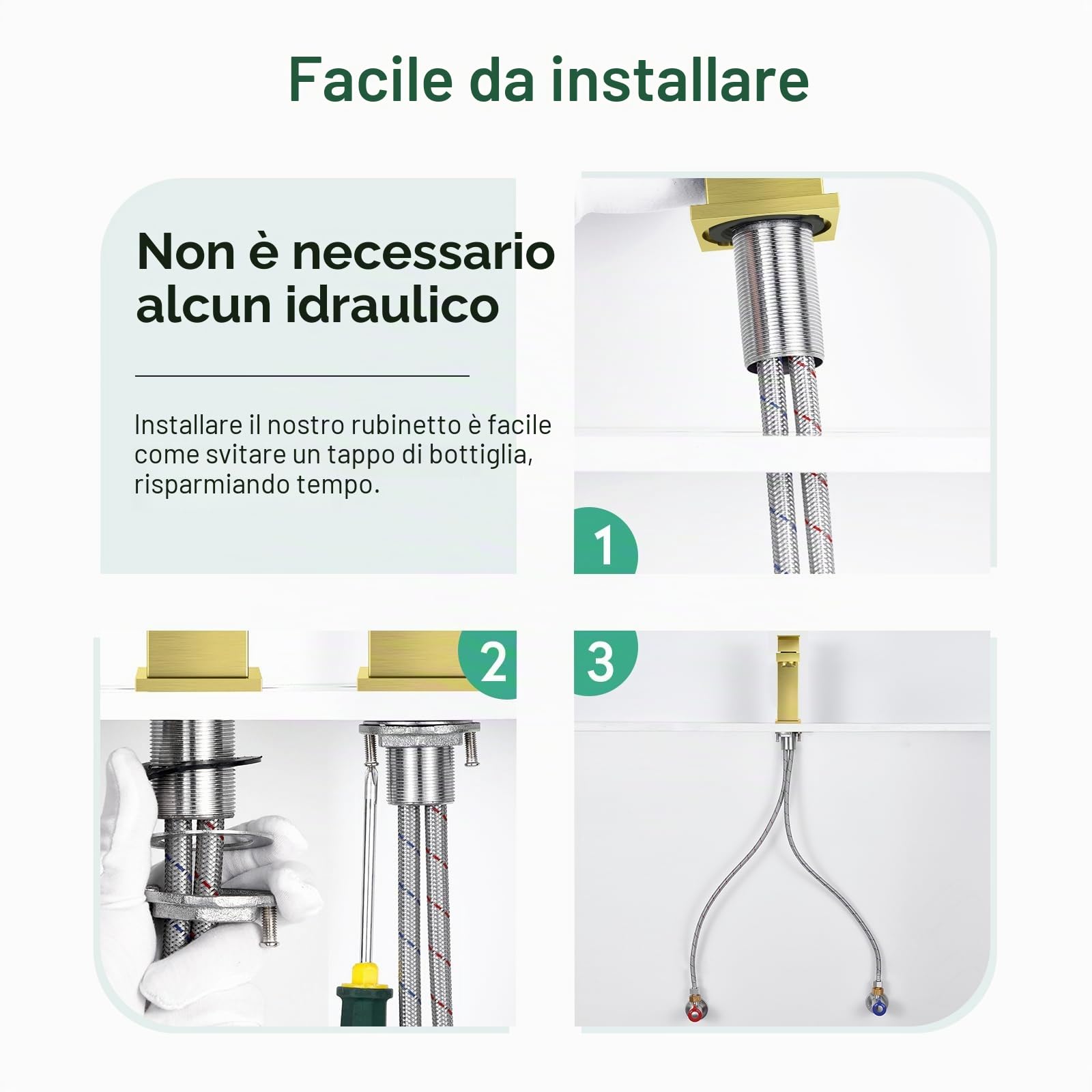 Faustina Rubinetto per Lavabo da Bagno Cascata e Piletta Pop Up con Troppopieno, Miscelatore Monocomando per Bagno Quadrato, oro