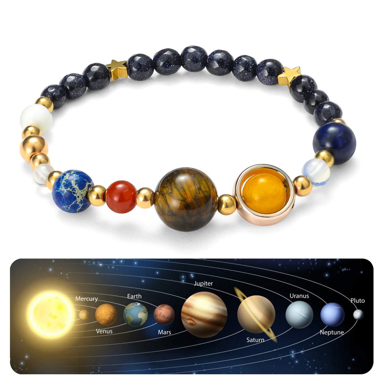 Solar System Bracelet Gemstone Astronomy Galaxy the Nine Planets Guardian Bracelets Jewelry for Womens Mens