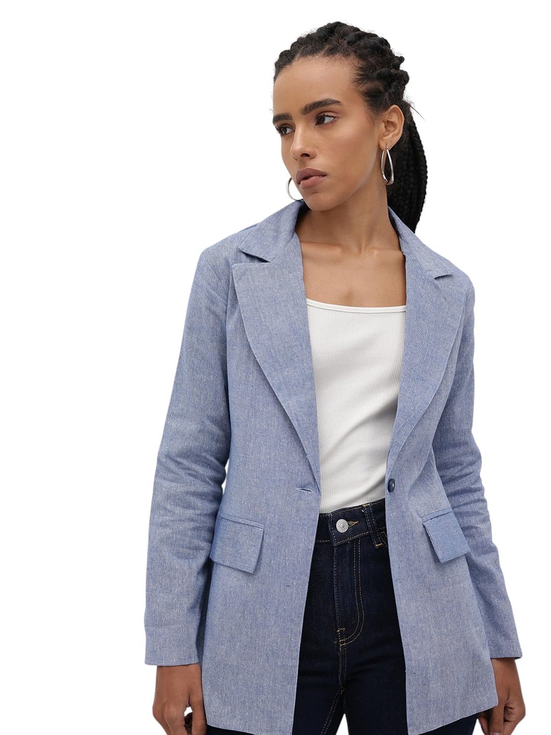 cottinfab Denim Blue Notched Lapel Collar Single-Breasted Blazer-picture-12