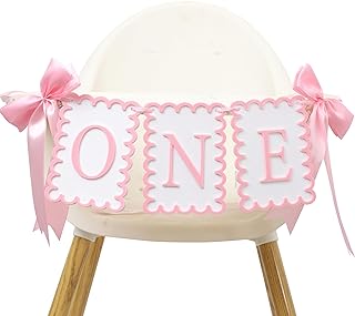 Girls 1st Birthday Decorations - Pink Bow High Chair Banner, Bow First Birthday Photo Props, Pink Bow Cake Smash Party Dec...