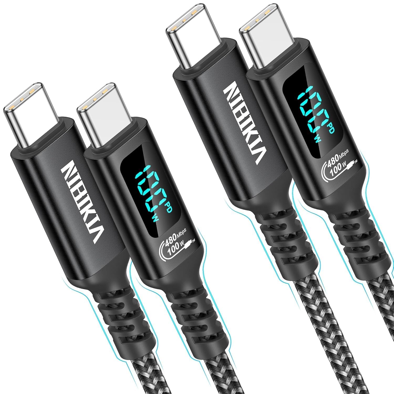 100W USB C auf USB C Kabel, [2Pack 2m] PD Schnellladekabel USB C Ladekabel with LED Display, Kompatibel mit iPhone 16 15 Pro Max Samsung Galaxy S25 S24 S23 Ultra Pixel 7 iPad Pro MacBook Air