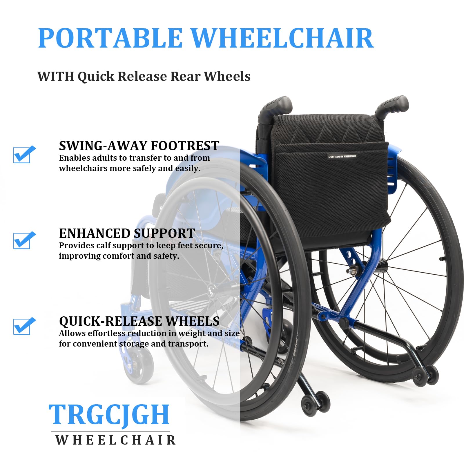 Sedia a rotelle Pieghevole, Carrozzina per disabili, Manuale, Cintura di Sicurezza, Leggera, Poggiapiedi Pieghevole(42cm/16.5in Seat,Black)