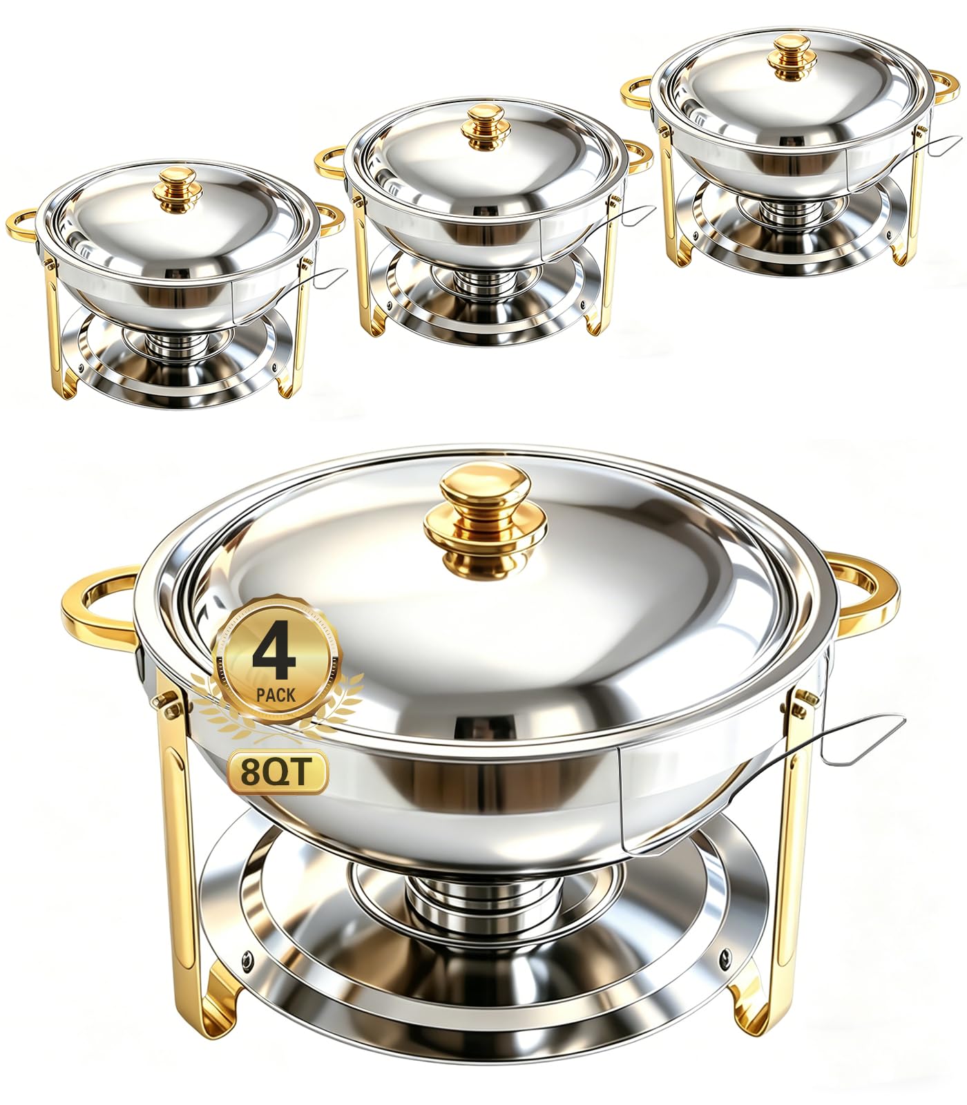Beviliu 8QT Chafing Dishes for Buffet, Warming Trays for Buffets Party, 4 Pack 8QT Food Warmers for Parties Buffet, Catering Supplies Buffet Display Chafing Dish for Any Parties