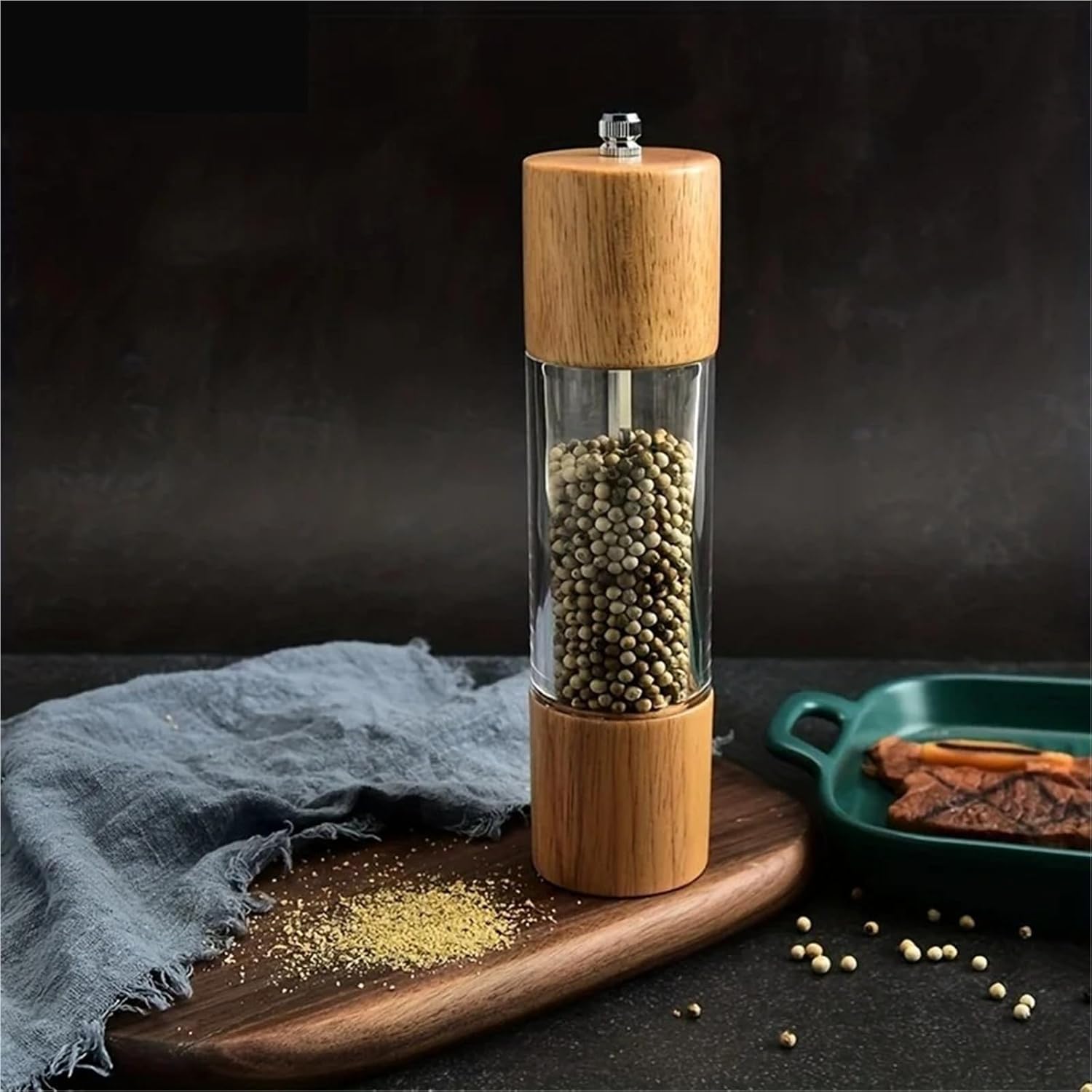Acrylic and Wood Salt and Pepper Grinder Set with Adjustable Ceramic Core(Large)