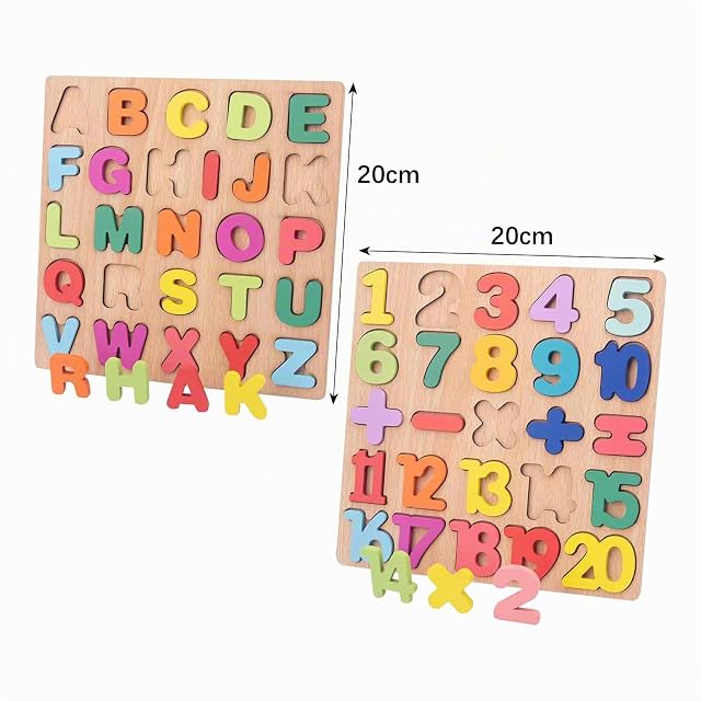 Foto 2 de 7 de 2pcs Puzzle Madera Niños HSYWSH Alfabeto Puzzle de Madera Gráficos Letras Numéricas Puzzles de Madera…