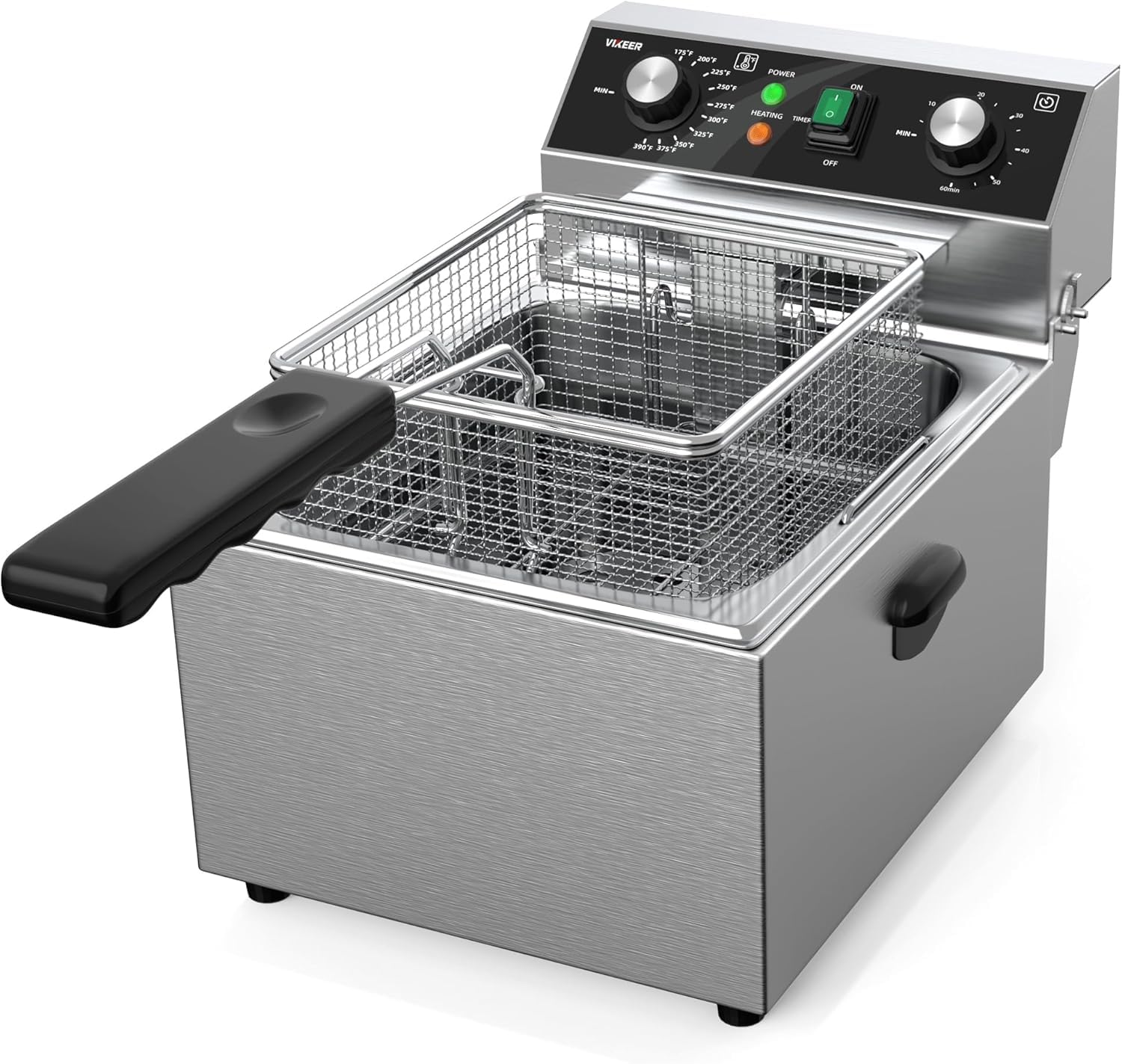 Friggitrice elettrica da banco da 10 Litri in Acciaio Inox con cestello e Coperchio, 1800 W, Timer da 60 Minuti, Ideale per la Cucina Domestica e Professionale.