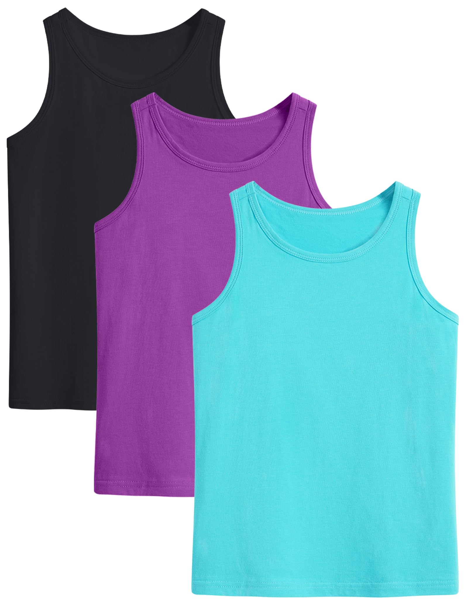 Auranso Lot de 3 débardeurs sans manches pour filles - Dos nageur - En coton - Tenue de danse et d'entraînement